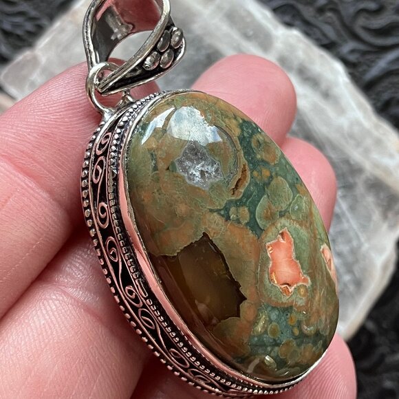 Rainforest Jasper Rhyolite Rock Crystal Stone Jewelry Pendant - Picture 5 of 8